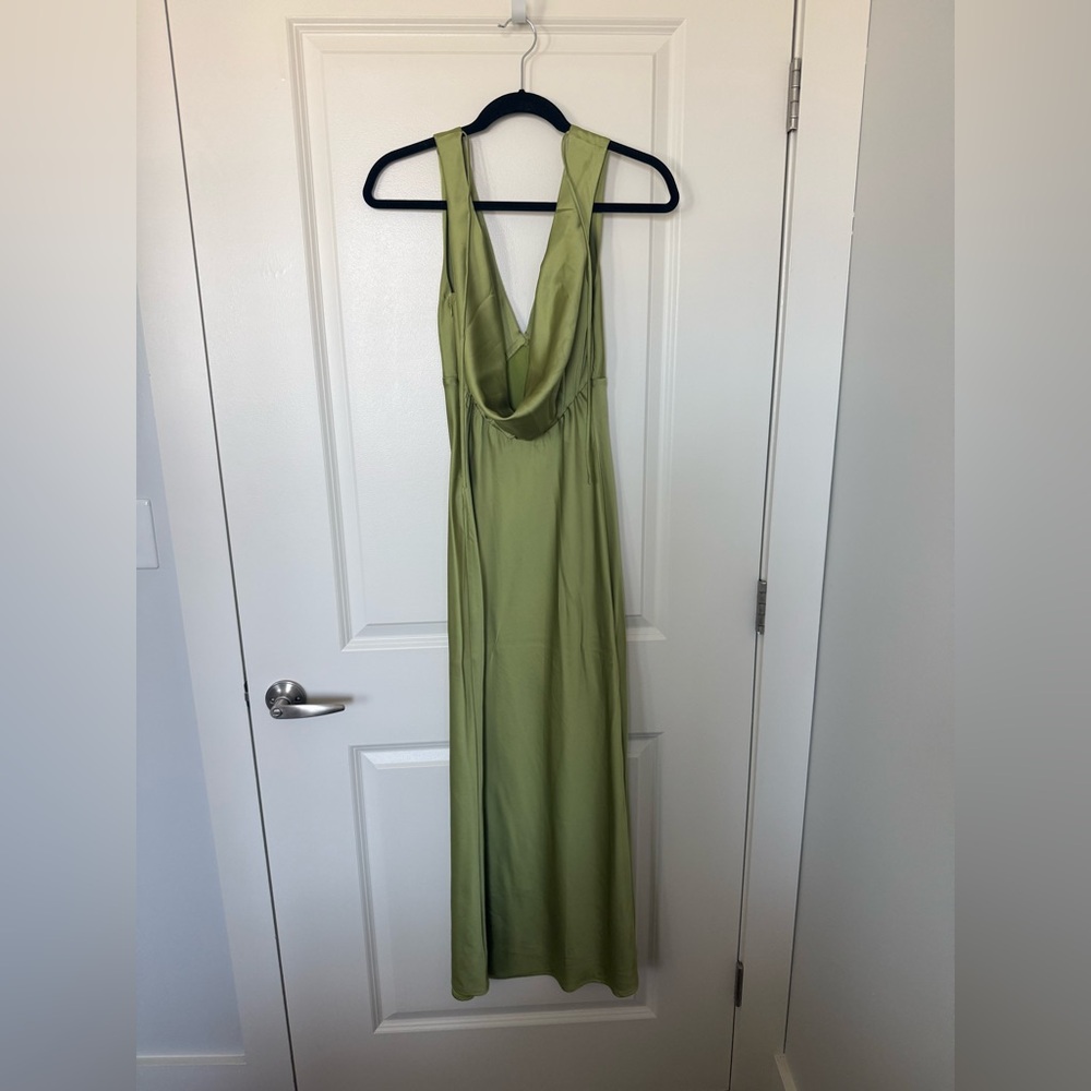 Abercrombie & Fitch Olive Green Satin Maxi Dress - Picture 3 of 4